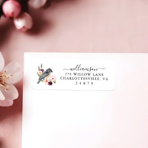 Beautiful Bohemian Style Watercolor Bird & Branch Return Address Label