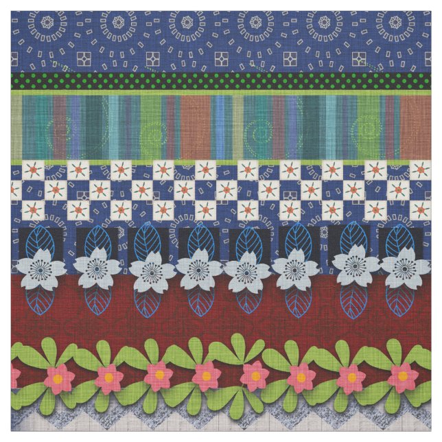 Beautiful Boho Border | Whimsical Floral Design Fabric (Swatch)