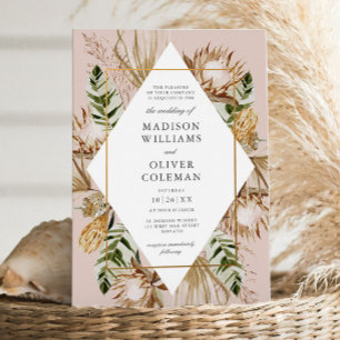 Beautiful Boho Botanical Geometric Frame Wedding Invitation