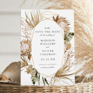 Beautiful Boho Botanical Geometric White Wedding Save The Date