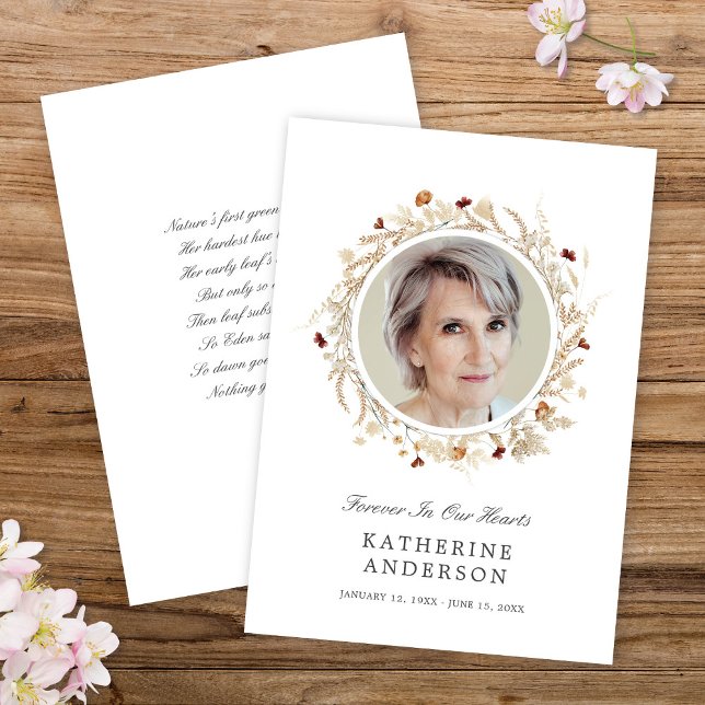 Beautiful Boho Botanical Memorial Photo Card  (Creator Uploaded)