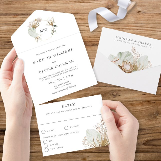 Beautiful Boho Botanical Monogram Wedding All In One Invitation (Creator Uploaded)