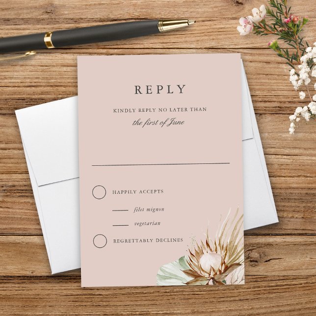 Beautiful Boho Botanical Neutral Wedding Reply RSVP Card (Creator Uploaded)
