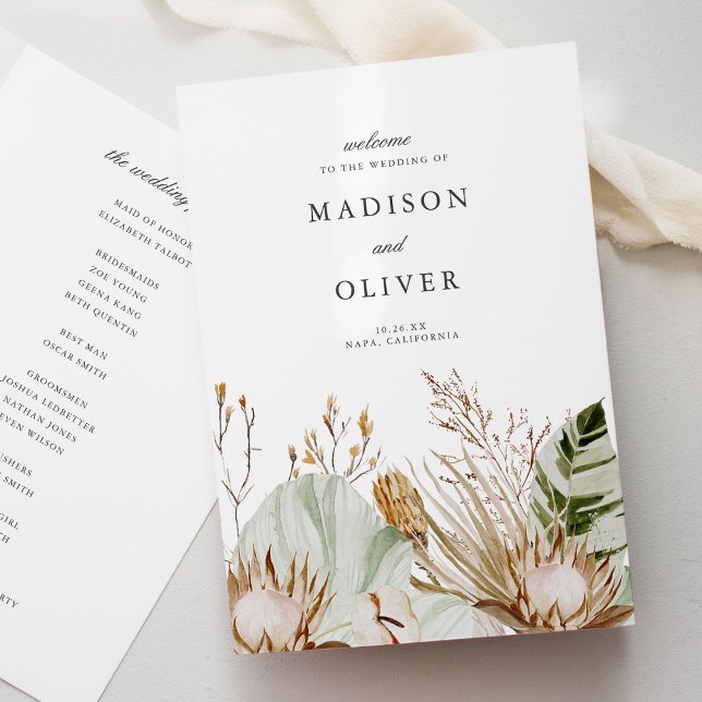 Beautiful Boho Botanical Wedding Ceremony Program (Creator Uploaded)