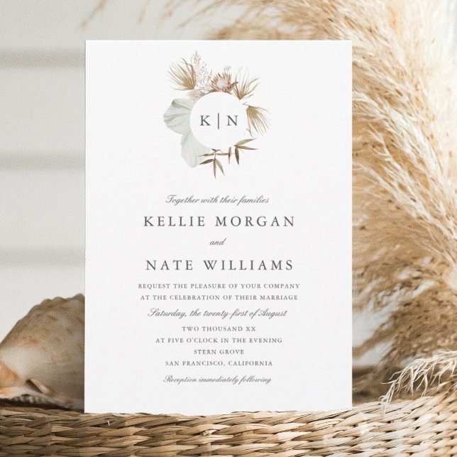 Beautiful Boho Botanical Wreath Monogram Wedding Invitation (Creator Uploaded)