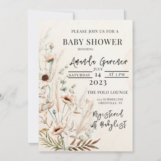 Beautiful Boho Flower Baby Shower Invitation (Front)