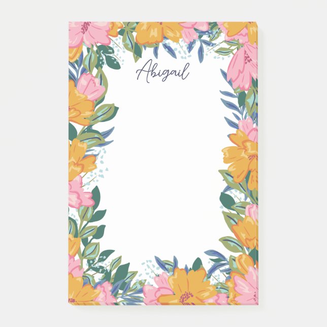 Beautiful Boho Flowers - Custom Name Post-it Notes (Front)