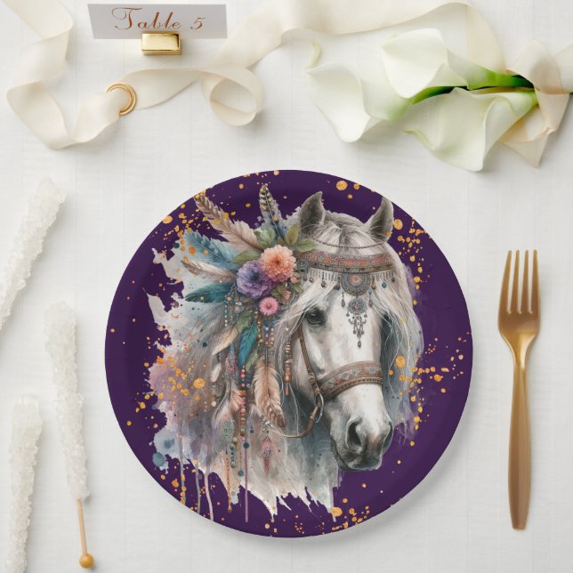 Beautiful Boho Horse Paper Plate (Wedding)