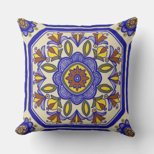 Beautiful Boho Italian Tile Outdoor Pillow