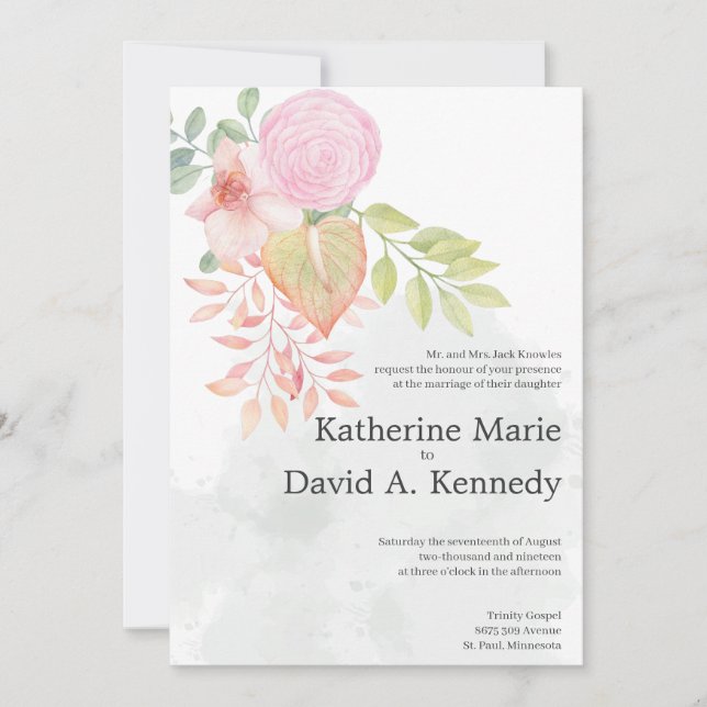 Beautiful Boho Lovely Watercolor Flowers Wedding Invitation (Front)