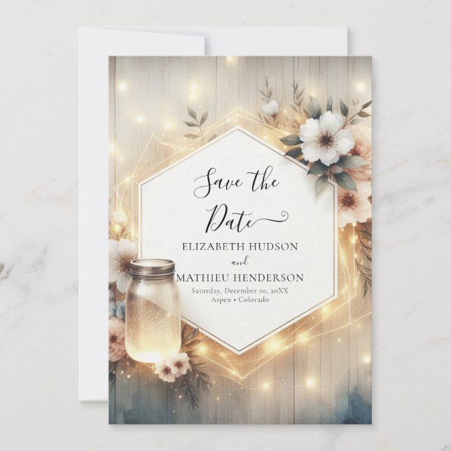 Beautiful Boho Mason Jar Wedding  Save The Date (Front)