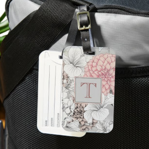 Beautiful Boho Modern Flowers Monogram Luggage Tag