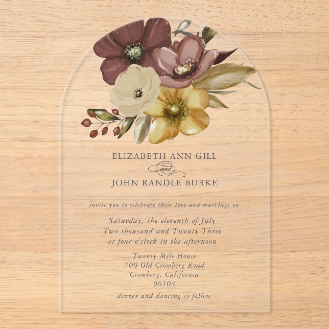 Beautiful boho neutral wedding  acrylic invitations (Front)