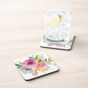Beautiful Boho Pastel Floral Watercolor Coaster