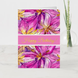 Beautiful Boho Pink and Gold Floral Foil Greeting Card