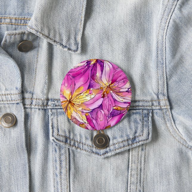 Beautiful Boho Pink and Gold Floral Pattern 7.5 Cm Round Badge (In Situ)