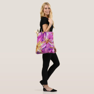 Beautiful Boho Pink and Gold Floral Pattern Tote Bag