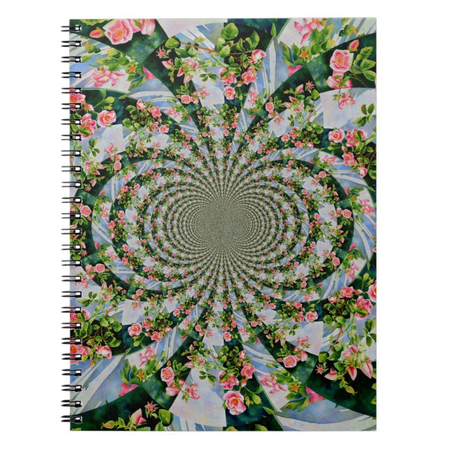 Beautiful boho pink, red roses, watercolor floral notebook (Front)