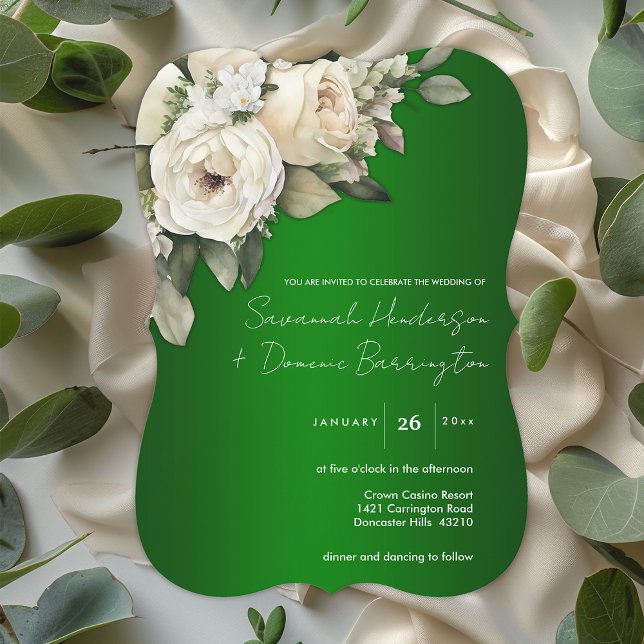 Beautiful Boho Roses on Emerald Green Wedding Invitation (Creator Uploaded)