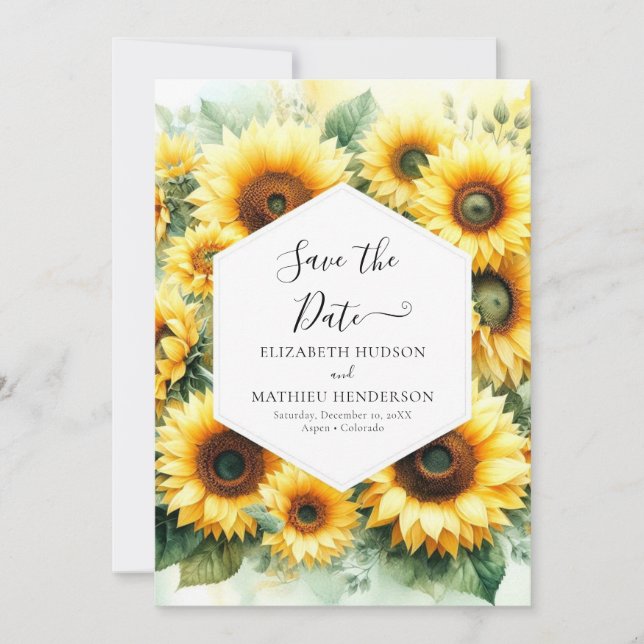 Beautiful Boho Sunflower Wedding Save The Date (Front)