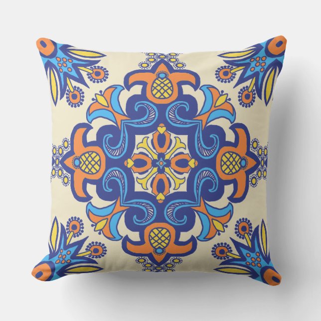 Beautiful Boho Talavera Tile Cushion (Front)