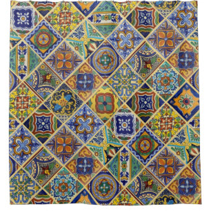 Beautiful Boho Talavera Tile Shower Curtain