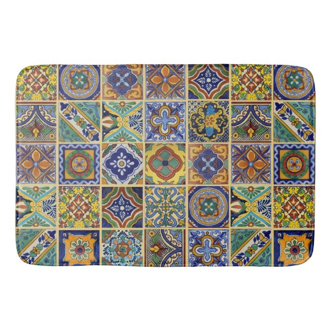 Beautiful Boho Talavera Tiles Bath Mat (Front)