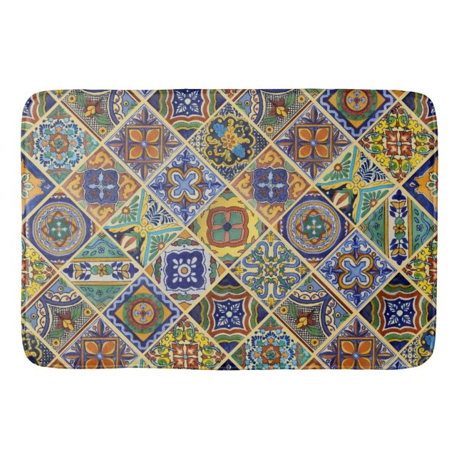 Beautiful Boho Talavera Tiles Bath Mat (Front)