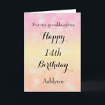 Beautiful Bokeh 14th Birthday Granddaughter Card<br><div class="desc">A personalised 14th birthday card for granddaughter which you can easily personalise with her name. This granddaughter birthday card has a beautiful bokeh design on the front with the background in a light pink, light yellow and light orange. The inside reads a birthday message, which can also be personalised if...</div>