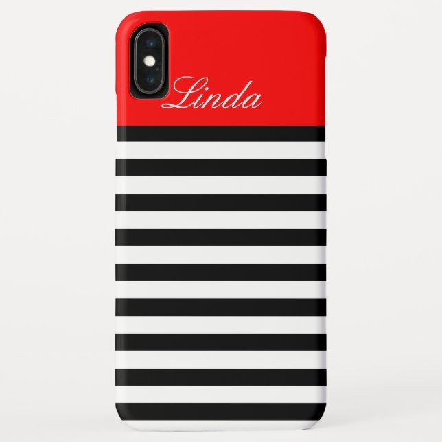 Beautiful Bold Black & White Striped On Chic Red Case-Mate iPhone Case (Back)