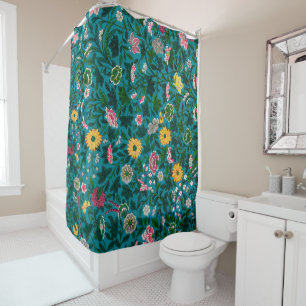 Beautiful Bold Floral Boho Blue Green Shower Curtain