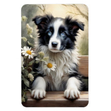 Beautiful Border Collie Dog Flowers Refrigerator