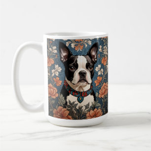 Beautiful Boston Terrier William Morris Inspired Coffee Mug