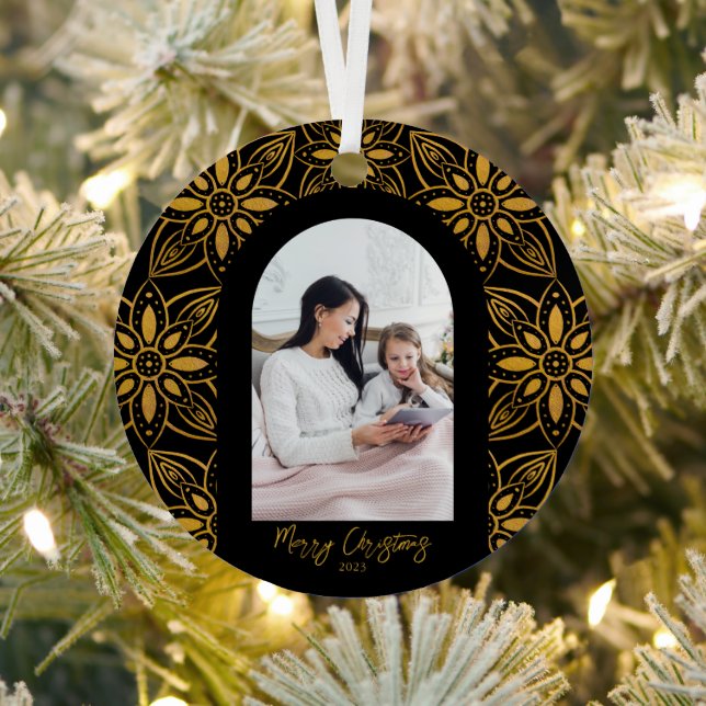 Beautiful Botanical Arch Photo Christmas Black Metal Tree Decoration (Insitu)