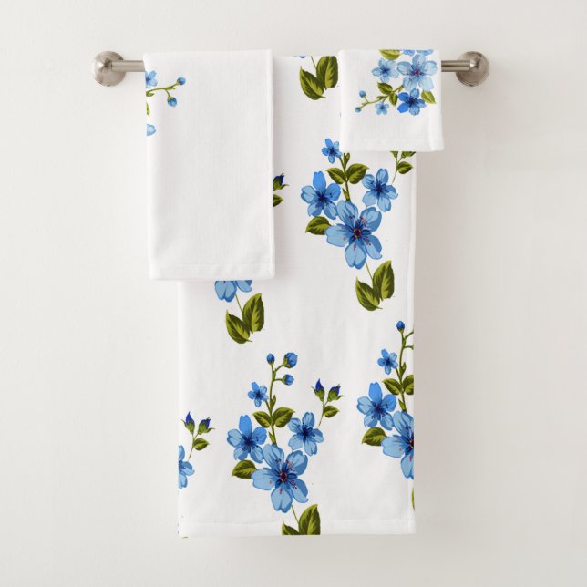 Beautiful Botanical Blue Flowers Bath Towel Set (Insitu)