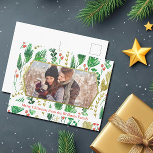 Beautiful Botanical Christmas Family Photo Modern Postcard