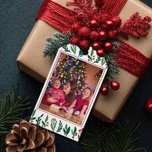 Beautiful Botanical Family Christmas Green Red Gift Tags