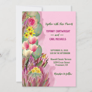 Beautiful Botanical Floral Garden Pink Wedding Invitation