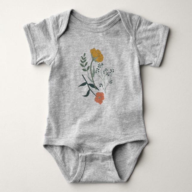 Beautiful Botanical Floral Motif Baby Bodysuit (Front)