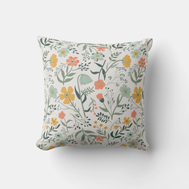 Beautiful Botanical Floral Pattern Cushion (Front)