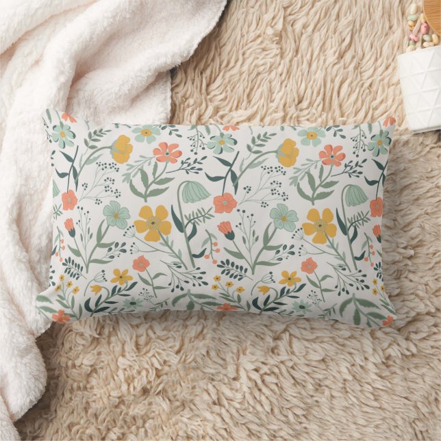 Beautiful Botanical Floral Pattern Lumbar Cushion (Blanket)