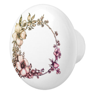 Beautiful Botanical Floral Wreath  Ceramic Knob
