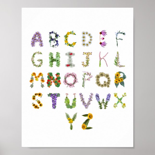Beautiful Botanical Flowers Alphabet Baby Nursery  Poster (Front)