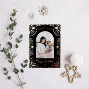 Beautiful Botanical Frame Photo Christmas Black Foil Holiday Card
