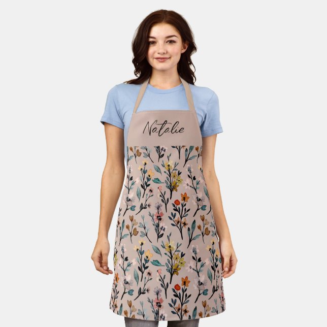 Beautiful botanical monogram pink elegant cute  apron (Worn)