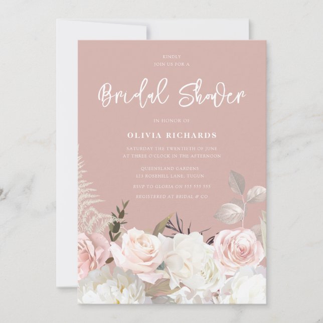 Beautiful Botanical Rose All Seasons Bridal Shower Invitation (Front)