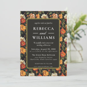 Beautiful Botanical Rose Fall Wedding Invitation