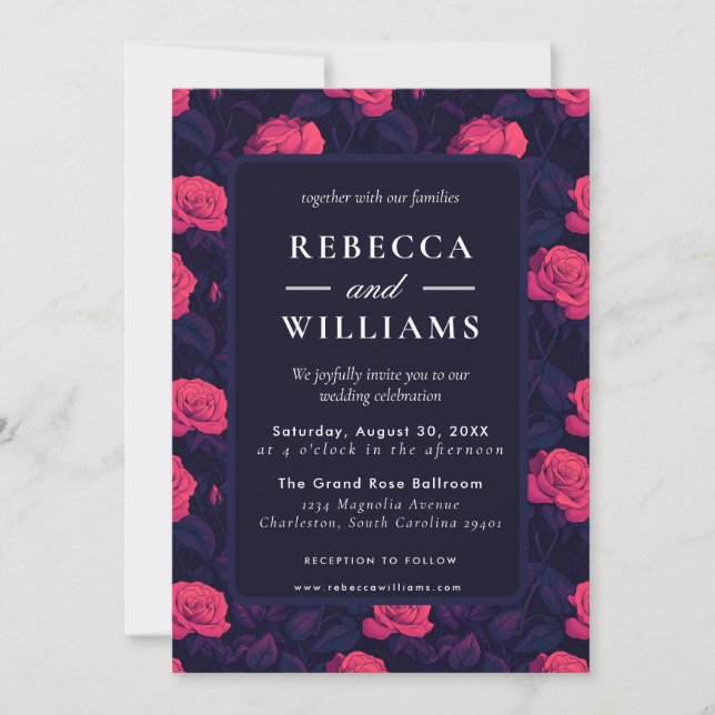Beautiful Botanical Rose Romantic  Invitation (Front)