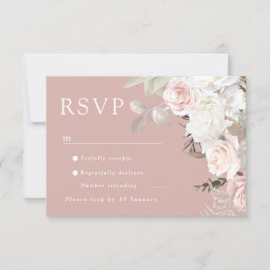 Beautiful Botanical Roses All Seasons Wedding RSVP Card
