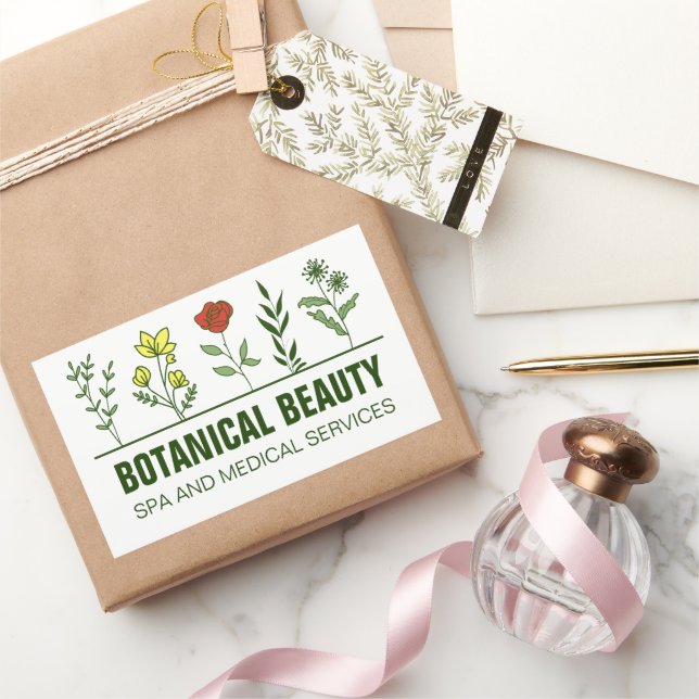 Beautiful Botanical Spa Salon Green Floral Rectangular Sticker (Gifting)